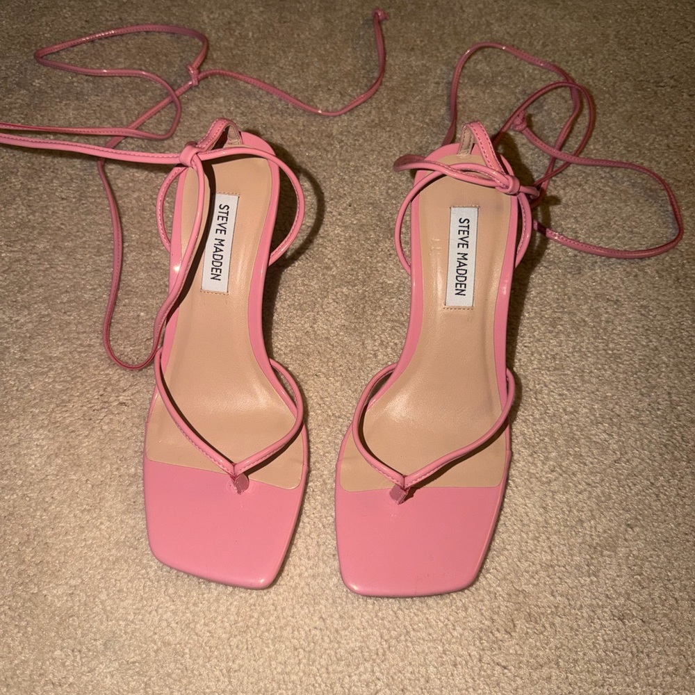 Steve Madden Pink Lace-Up Square-Toe Heels